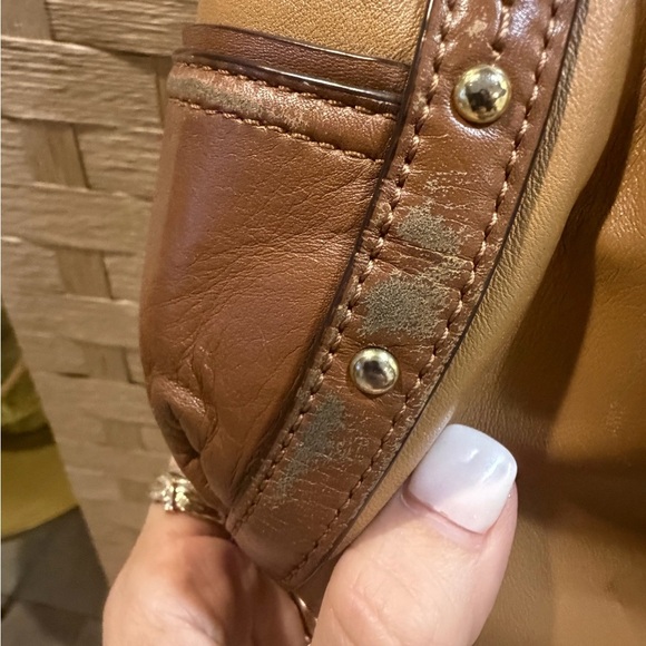 COACH Alexandra Chain Brown & Camel Leather Large Tote HandBag - Picture 2 of 9